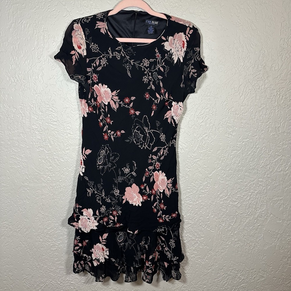 Vtg Eva Blue Petite Dress Womens 10 Pink Floral Beaded Whimsigoth Forest Fairy